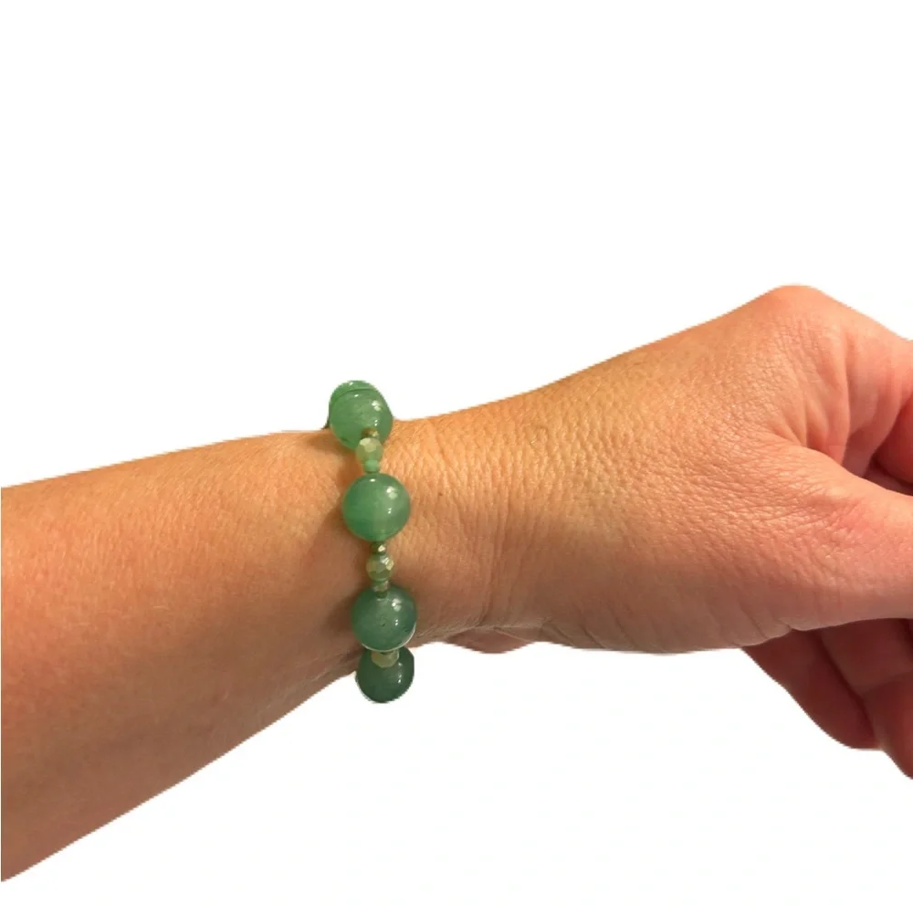 Semiprecious Green Aventurine and Crystal Beaded Stretch Bracelet - Picture 3 of 3